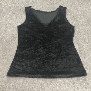 Worn Out Vintage Velvet Lace Trim Tank Top Womens Medium Black V-Neck Casual